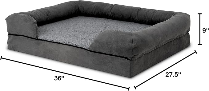 The Dog’s Bed, Large Grey Plush (no Logo), Memory Foam, Pain Relief: Arthritis, Hip & Elbow Dysplasia, Post Surgery, Lameness, Supportive, Calming, Waterproof Washable Cover, Veterinary Approved-Mewly Pet
