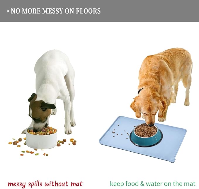 Waterproof Pet Feeding Mat with High Raised Edges, Heavier and Thicker Placemats for Cat Dog Water Bowl with BPA Free, Dogs Cats Food Mats for Messy Drinkers to Prevent Spill and Protect Floors-Mewly Pet