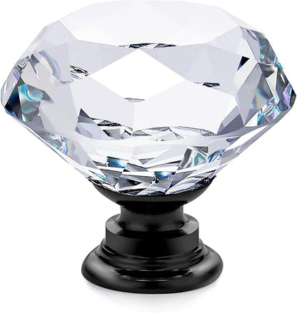Ravinte 3 Pack Crystal Drawer Knobs - Glass Cabinet Knobs, Diamond Shaped, 30 mm with Black Base