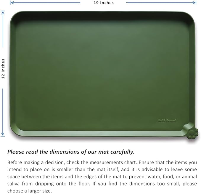 Hoki Found Silicone Pet Food Mat - High-Lips Dog Cat Bowl Placemat - Waterproof, Dark Olive-Mewly Pet