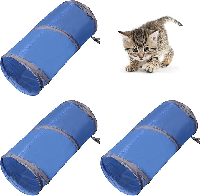 iCAGY Foldable Spiral Cat Tunnel - Indoor Toy for Small Cats, Kittens, and Rabbits - Tube for Interactive Play and Outdoor Fun - Pet Activity Toy Royal Blue 20" 3 Pcs-Mewly Pet