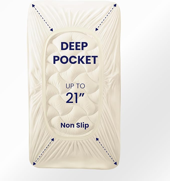 SLEEP ZONE Cooling Twin Mattress Topper for Single Bed, Premium Zoned Cool Mattress Pad Cover, Padded Mattress Protector Breathable Washable, Deep Pocket 8-21" (Beige, Twin)