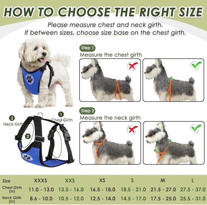 SlowTon Dog Seat Belt Harness for Car, Dog Car Harness Adjustable Mesh Breathable & Dog Seatbelt Safety Tether with Elastic Bungee for Small Medium Large Pets(Blue, Double Clip, XXS)-Mewly Pet