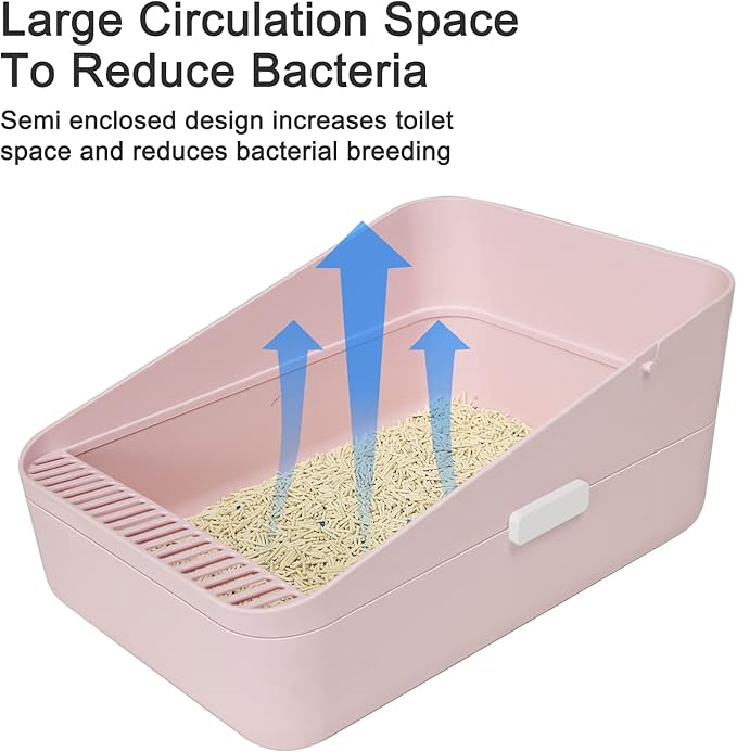 Sfozstra Open High-Sided Litter Box: Pink Medium Anti-Scatter Design - Self-Cleaning Sifting Tray - Low Tracking for Small Cats-Mewly Pet