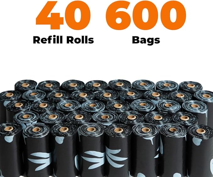 Best Pet Supplies Poop Bags for Dogs, 50% Post-Consumer Recycled Content dog waste bags on rolls, fits all poop bag holders for leashes - Black, 600 Count, Unscented-Mewly Pet