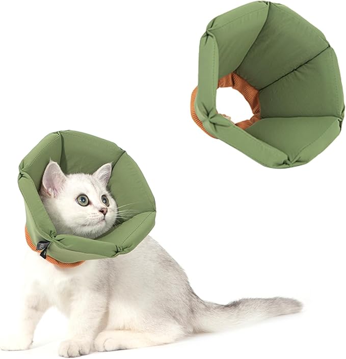 Cat Cone Collar - Soft Waterproof Elizabethan for Cats, Cute Green Flower Anti-Lick Recovery Collar, Adjustable Healing Collar for Wound Care & Surgery，M-Mewly Pet