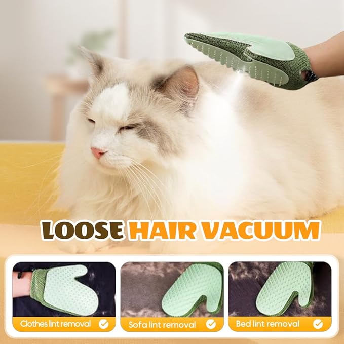 All-in-One Grooming Mist Glove for Pets, Upgrade Efficient Pet Hair Remover Gloves Grooming Spray Comb, Gentle Deshedding Efficient for Dogs & Cats (Green)-Mewly Pet