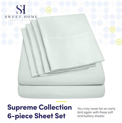 Cal King Size Bed Sheets - 6 Piece 1500 Supreme Collection Fine Brushed Microfiber Deep Pocket California King Sheet Set Bedding - 2 Extra Pillow Cases, Great Value, California King, Mint