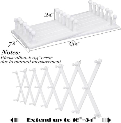 Wall Rack with 20 Hooks, Wooden Wall Expandable Coat Rack for Coat, Hats, Baseball Caps, Coffee Mug, Jewelry(White)