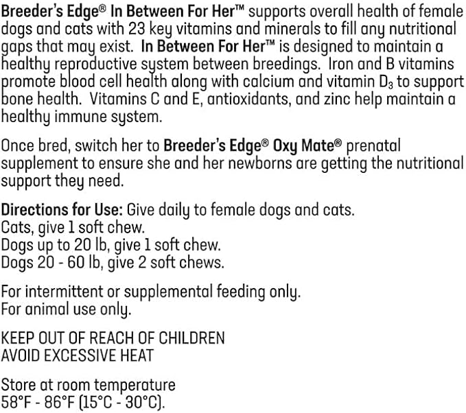 Revival Animal Health Breeder's Edge in Between for Her, Female Multivitamin for Cat/Small Dog- 360 ct-Mewly Pet