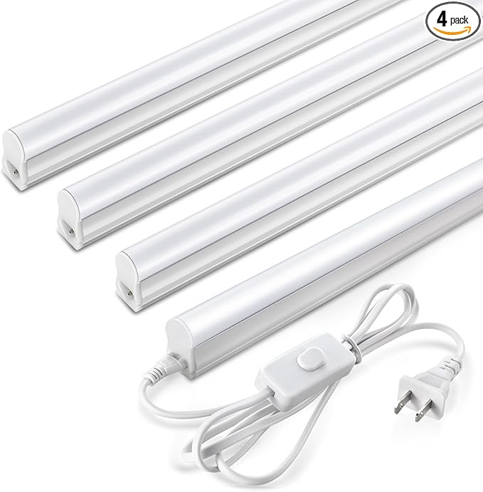 Pak 4FT LED Shop Lights, 2300LM 6500K Cool White, 20W Energy Efficient Linkable Ceiling and Under Cabinet Lighting, T5 Integrated Utility Fixture for Garage, Workshop, Basement, FCC Certified, 4 Pack
