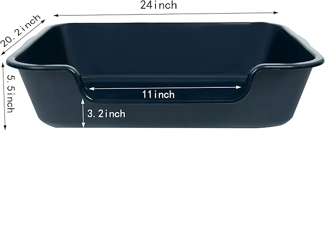 1 Pack of Extra Large Cat Litter Box (ABS Material), Low Entry Senior Litter Pen for Geriatric Kitty Big Cats, Jumbo Pet Safe Litter Boxes Tray for Indoor Pets Potty (Dark Blue, 24"L x 20"W)-Mewly Pet
