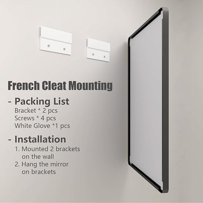 44x30 Inch Black Metal Framed Bathrrom Mirror for Wall, Black Rounded Rectangle Mirror, Matte Black Bathroom Vanity Mirror, Anti-Rust, Tempered Glass, Hangs Horizontally or Vertically
