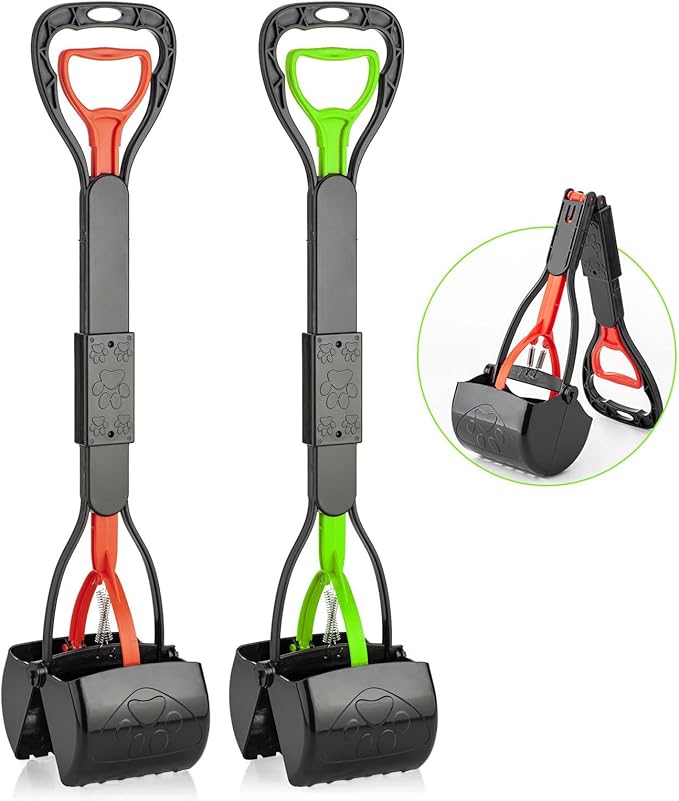 TIMINGILA Pooper Scooper 2 Pack, 28" Long Handle No Touch Dog Pooper Scooper for Large Medium Small Dogs, Durable Spring & Lightweight, Waste Pickup Tool for Dogs in Lawns/Grass/Dirt/Gravel-Mewly Pet