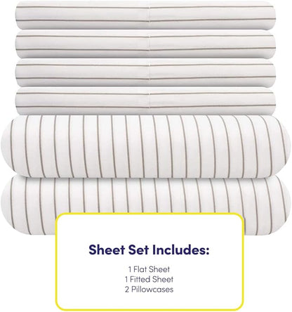Twin Size Bed Sheets - 4 Piece 1500 Supreme Collection Fine Brushed Microfiber Deep Pocket Twin Sheet Set Bedding - 1 EXTRA PILLOW CASES, GREAT VALUE, Twin, Pinstripe White