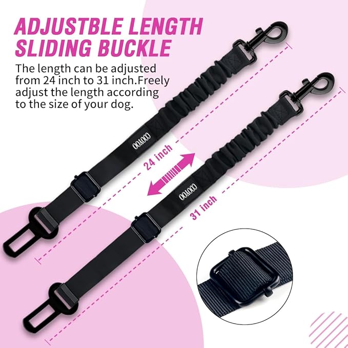 COOYOO Dog Seat Belt,3 Piece Set Retractable Dog Car Adjustable Seatbelts for Vehicle Nylon Pet Safety Heavy Duty & Elastic & Durable Car Harness for Dogs-Mewly Pet
