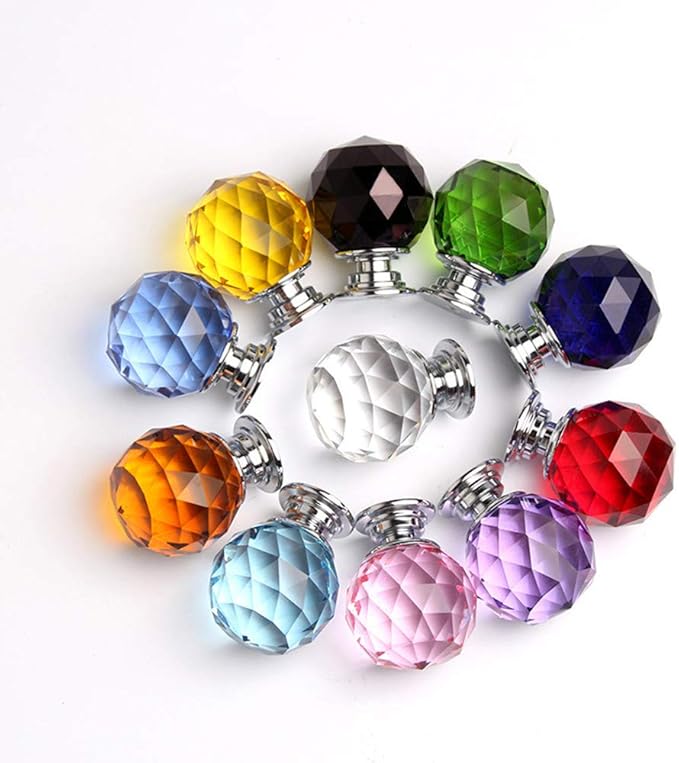 12 Pcs 30mm Round Shape Crystal Glass Cabinet Knobs with Screws Drawer Knob Pull Handle Used for Kitchen, Dresser, Door, Cupboard(Amber)