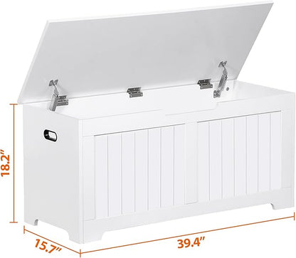 Wooden Storage Chest Box with Flip-top Lid & Safety Hinge, 39.4 Inch Living Room Organizer, Bedroom Bench, White