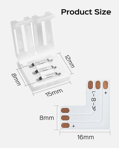 JACKYLED 8mm 3-Pin LED Connectors for LED Strip Lights, Total 22Pcs Corner Connectors Kit for Unwired Gapless Solderless Adapter Extension - 8mm 3pin 10 Pack