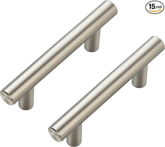 JOY DECOR 15 Pack Cabinet Handles, Brushed Nickel Cabinet Pulls, 2-1/2 in Hole Center Kitchen Cabinet Handles, Stainless Steel T Bar Handles for Dresser Drawers