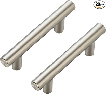 JOY DECOR 20 Pack Cabinet Handles, Brushed Nickel Cabinet Pulls, 2-1/2 in Hole Center Kitchen Cabinet Handles, Stainless Steel T Bar Handles for Dresser Drawers