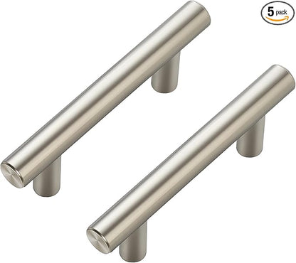 JOY DECOR 5 Pack Cabinet Handles, Brushed Nickel Cabinet Pulls, 2-1/2 in Hole Center Kitchen Cabinet Handles, Stainless Steel T Bar Handles for Dresser Drawers