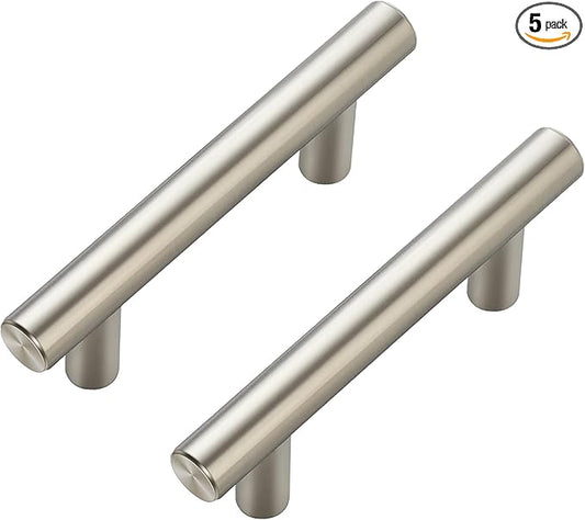 JOY DECOR 5 Pack Cabinet Handles, Brushed Nickel Cabinet Pulls, 2-1/2 in Hole Center Kitchen Cabinet Handles, Stainless Steel T Bar Handles for Dresser Drawers