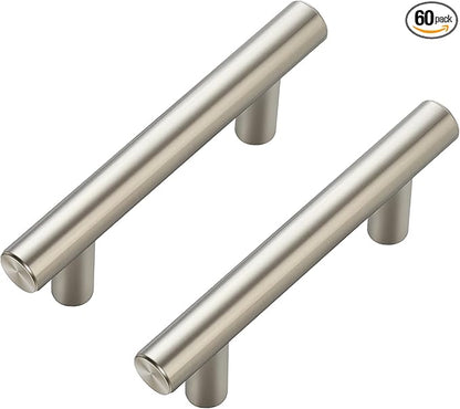 JOY DECOR 60 Pack Cabinet Handles, Brushed Nickel Cabinet Pulls, 2-1/2 in Hole Center Kitchen Cabinet Handles, Stainless Steel T Bar Handles for Dresser Drawers