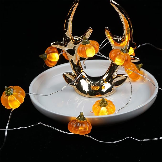 BOHON Halloween Lights 3D Jack-o-Lantern 10ft 30 LEDs Pumpkin String Lights Battery Powered Orange Lights for Halloween Party Indoor Fall Outdoor Harvest Thanksgiving Decorations