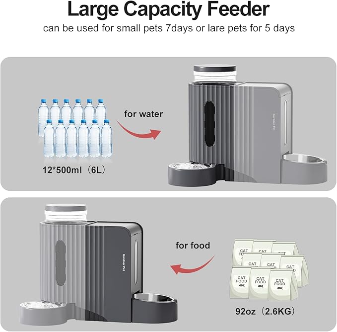 Gardner Pet Automatic Gravity Cat Food Feeder and Water Dispenser Stainless Steel Two-in-One Set Large Capacity Dispenser for Medium, Large Dogs, Puppies, Kittens, Rabbits-(1.6 Gallons x 2)-Mewly Pet