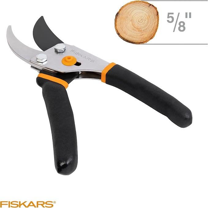Fiskars Bypass Pruning Shears, 5/8-Inch Cut Capacity Garden Clippers, Gardening Scissors with Sharp, Rust Resistant Steel Blade-Mewly Pet
