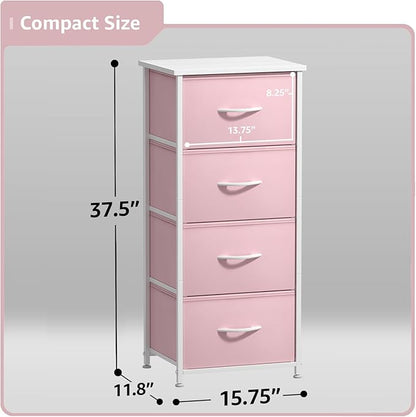 Sorbus Dresser Storage Tower, Organizer Drawers for Closet Boys & Girls Bedroom, Bedside Furniture, Chest for Home, College Dorm, Steel Frame, Wood Top, Fabric Bins(Pink)