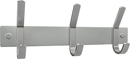 Small Coat Rack Wall Mount – Brushed Nickel 9 Inch Stainless Steel Hook Rail with 3 Heavy Duty Double Coat Hooks – Wall Mounted Coat Hanger for Entryway, Bathroom, Bedroom, Towel, Hat Organizer