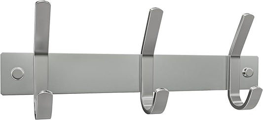 Small Coat Rack Wall Mount – Brushed Nickel 9 Inch Stainless Steel Hook Rail with 3 Heavy Duty Double Coat Hooks – Wall Mounted Coat Hanger for Entryway, Bathroom, Bedroom, Towel, Hat Organizer