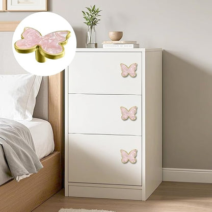 6 pcs Butterfly Shape Knobs Handle Gold Cabinet Knobs Decoration Door Handle Single Hole Handles Cabinet Drawer Dresser Kitchen Wardrobe Furniture Hardware Pulls (Pink)