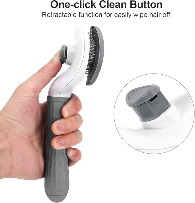 Depets Self Cleaning Slicker Brush, Dog Cat Bunny Pet Grooming Shedding Brush - Easy to Remove Loose Undercoat, Pet Massaging Tool Suitable for Pets with Long or Short Hair Gray-Mewly Pet