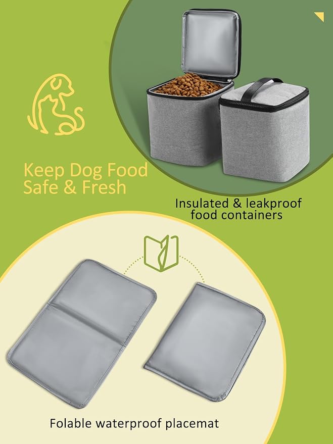 Dog Travel Bag, 25L Airline Approved Dog Travel Backpack for Pet Travel Accessories with 2 Food Storage Containers, 2 Foldable Bowls for Short Trips, Grey-Mewly Pet