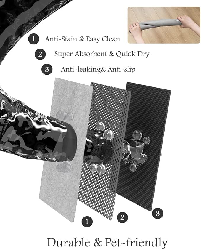 Pet Feeding Mat-Absorbent Dog Mat for Food and Water Bowl-No Stains Quick Dry Dog Water Dispenser Mat（LIGHTGREY,17"x34"-Mewly Pet