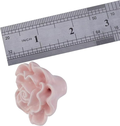 4PCS 1.65" × 1.3" Ceramics Light Pink Rose Knobs Flower Shaped Drawer Pulls for Cupboard with 2 Kinds of Screws