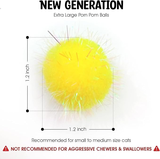 20 Pieces Mix Sizes Sparkle Pom Pom Balls for Cat - Interactive Glitter Balls, Multicolor, Best as Kitten Play Toys.-Mewly Pet