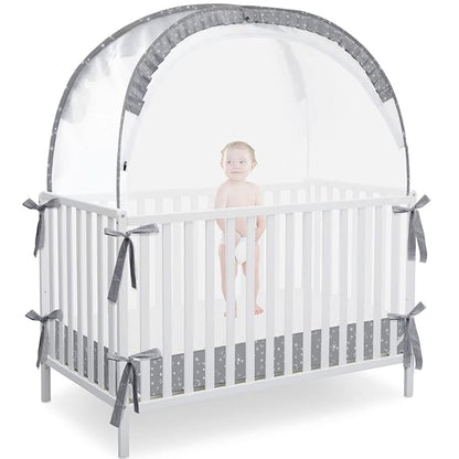 Pop Up Baby Crib Tent, Crib Net Canopy to Keep Baby in, Crib Mosquito Net with Viewing Window, Soft Mesh Cover & Pop Up Structure