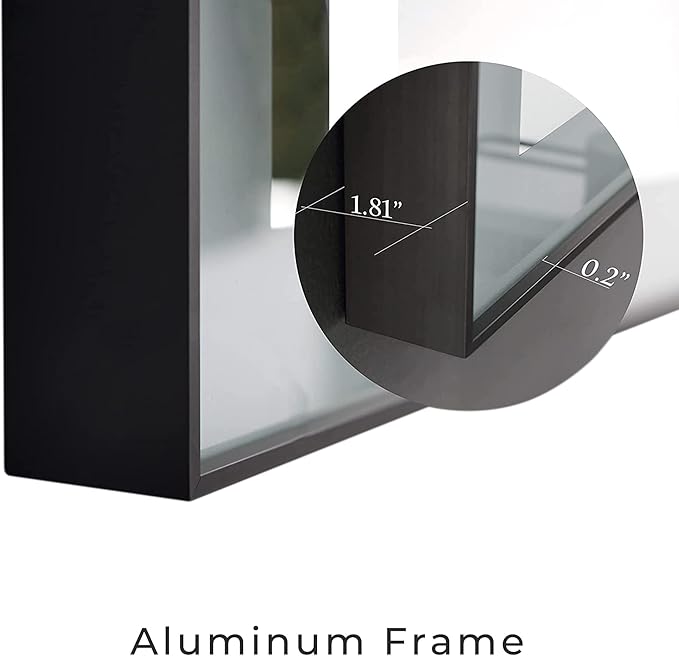 Fab Glass and Mirror LED Lighted Bathroom Mirror 20 x 30 Inch, Black Framed Wall Mounted Dimmable Vanity Mirror, Anti-Fog Touch Sensor, Adjustable Color Warm/White/Natural