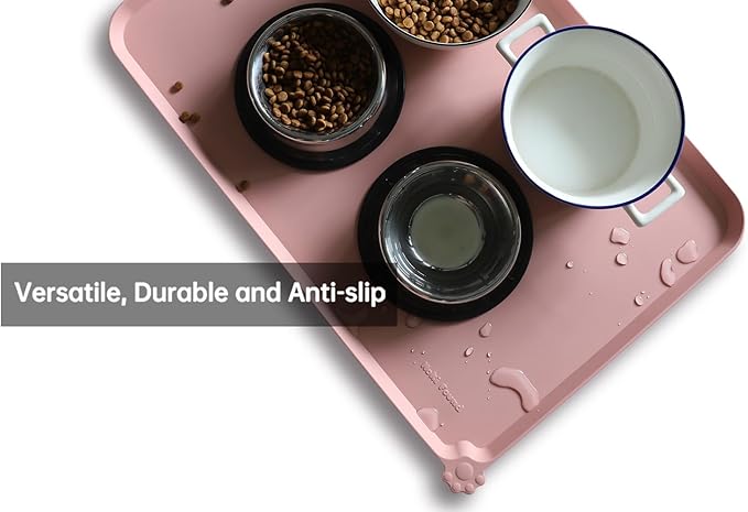 Hoki Found Large Non Slip Pet Feeding Mats - Silicone tray - Waterproof Bowls - Neutral Pink-Mewly Pet