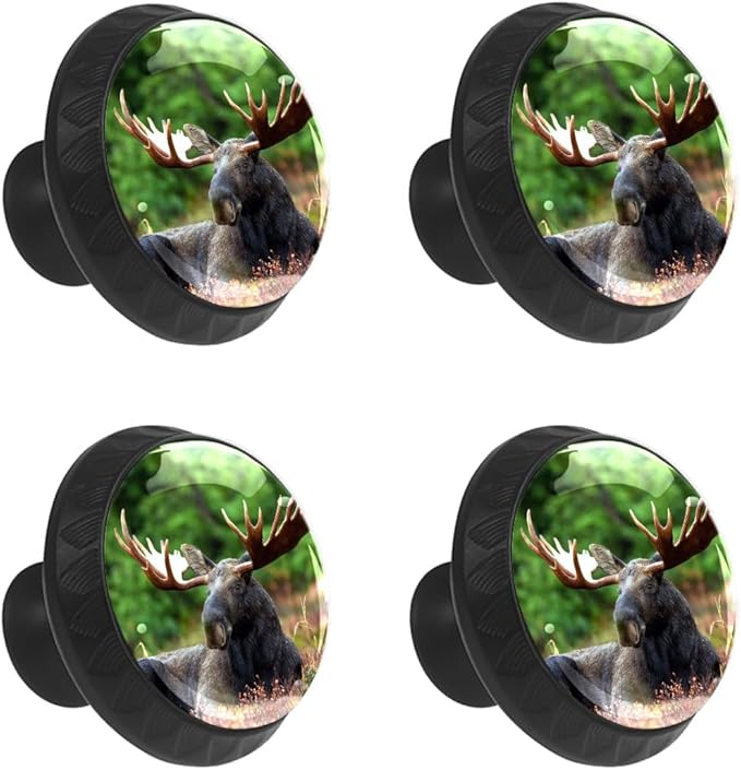 4 Pack Drawer Knobs Pulls Moose Green Trees Crystal Glass Round Knobs Pulls Handles for Cabinets Dressers Kitchen Bathroom - Cupboards Wardrobes Hardware Furniture Knobs