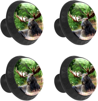 4 Pack Drawer Knobs Pulls Moose Green Trees Crystal Glass Round Knobs Pulls Handles for Cabinets Dressers Kitchen Bathroom - Cupboards Wardrobes Hardware Furniture Knobs