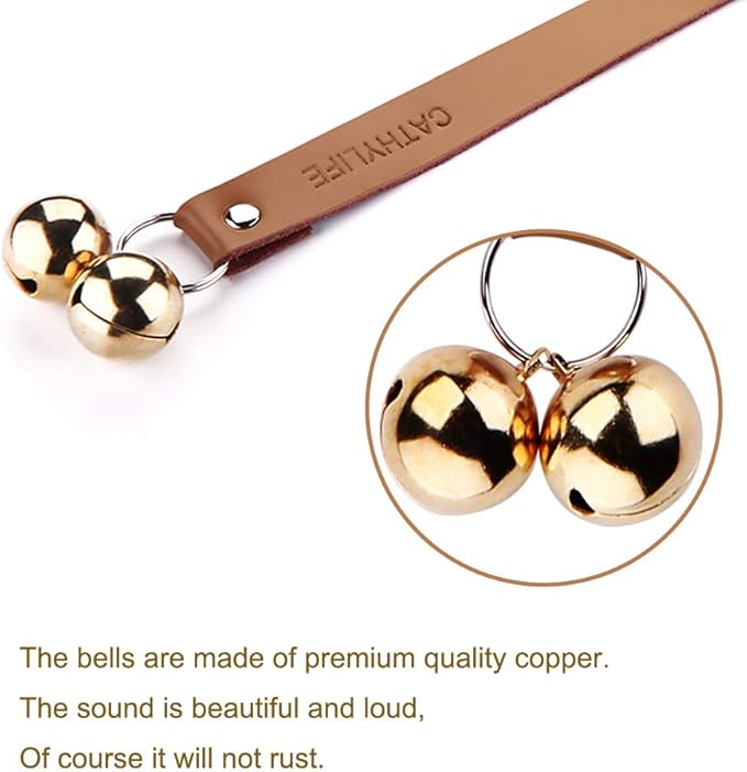 Leather Dog Doorbells for Door Knob/Potty Training/Go Outside, Length Adjustment Copper Dog Bell, Housetraining Hanging Bell, Brown Leather Golden Bells - 2 Pack-Mewly Pet