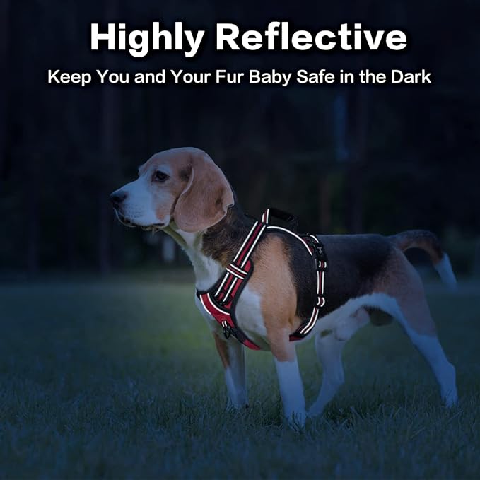 PoyPet No Pull Dog Harness, No Choke Front Clip Reflective Dog Vest with Soft Padded Vertical Handle, 3 Leash Attachments for Small Medium Large Dogs (Red,XL)-Mewly Pet