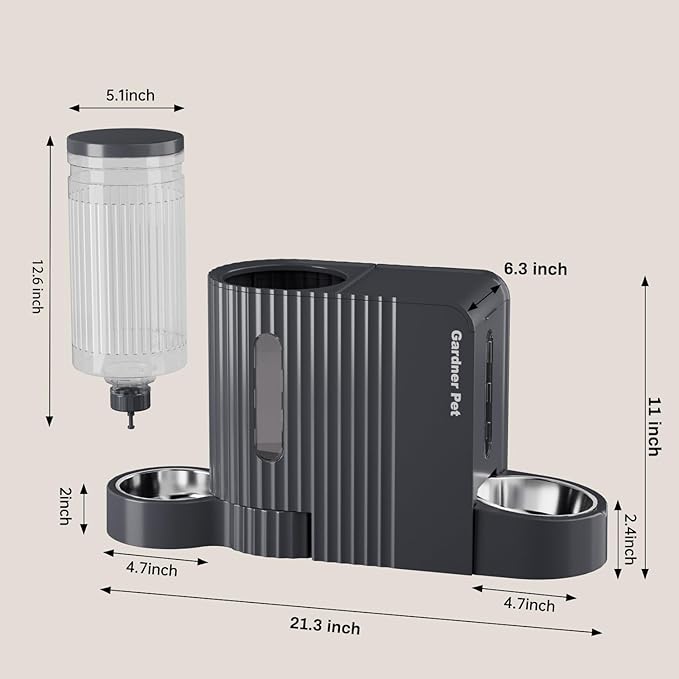 Gardner Pet Automatic Gravity Cat Food Feeder and Water Dispenser Stainless Steel Two-in-One Set Large Capacity Dispenser for Pets Dogs, Puppies, Kittens, Rabbits-Mewly Pet