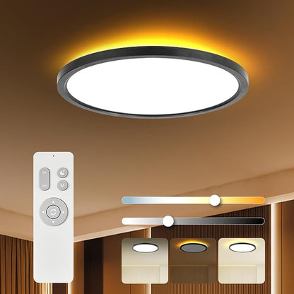 TALOYA Flush Mount Ceiling Light with Remote,3000K-6500K Adjustable,2000K Nightlight,12 Inch, Led Low Profile Ceiling Lights for Bedroom, Living Room, Kitchen, Black