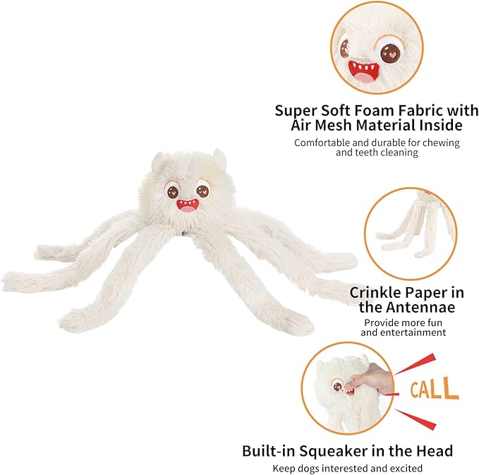 DODODOLA Dog Toys Squeaky Dog Toys with Crinkle Paper Cute Stuffed Octopus Durable Dog Plush Toys for Large Breed Dog Chew Toys for Small, Medium, Large Dogs-Mewly Pet